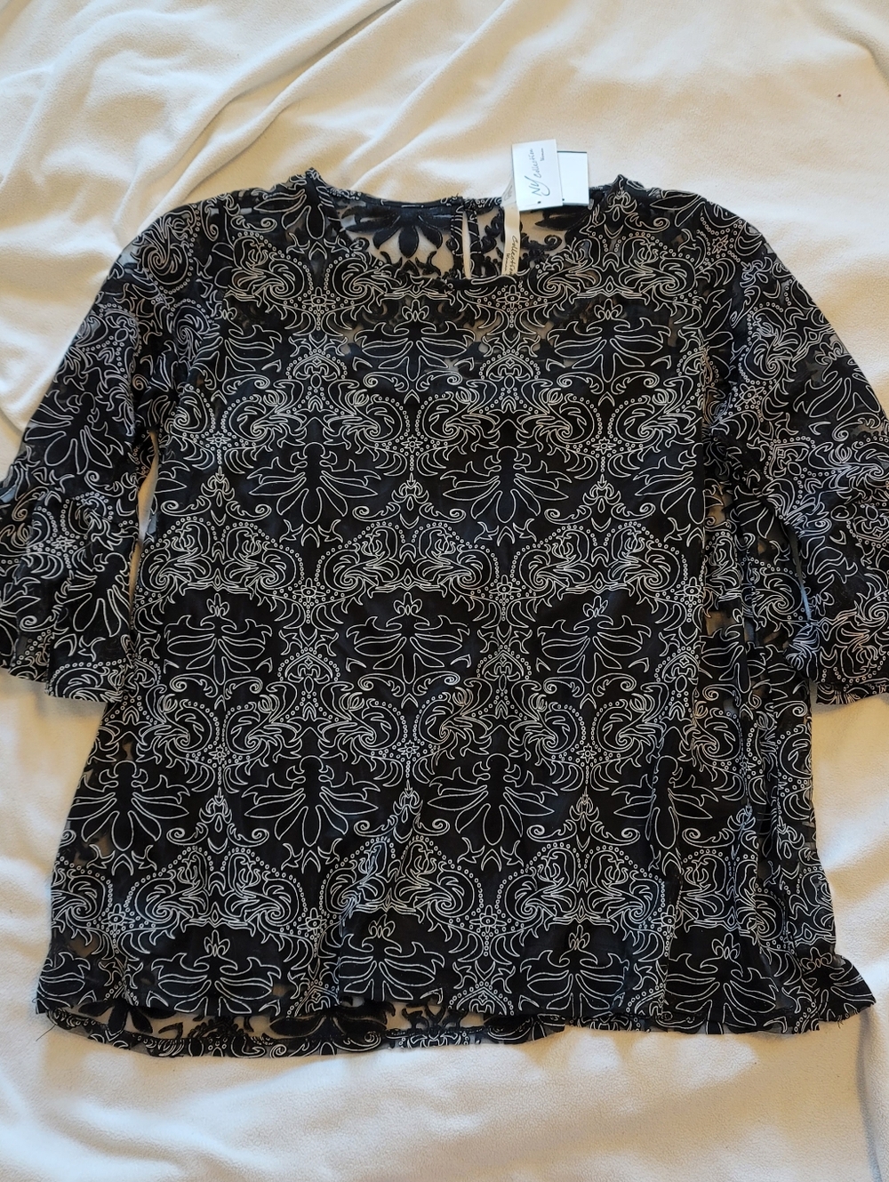 NWT NY Collection Damask Layered Blouse Sz 2X Black